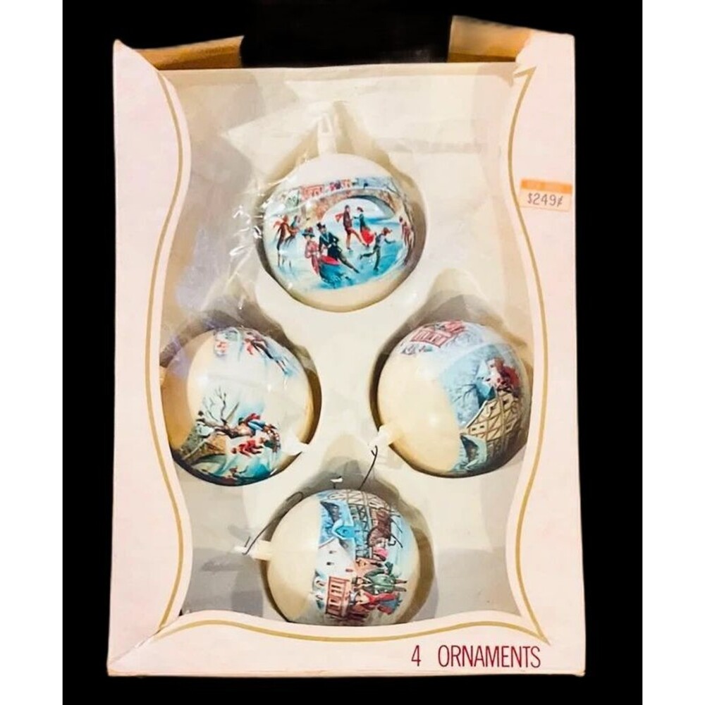 VTG Pyramid Christmas Ornaments Plastic Victorian Winter Scenes Bradford